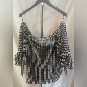H&M Black and White Checkered Off-Shoulder Blouse